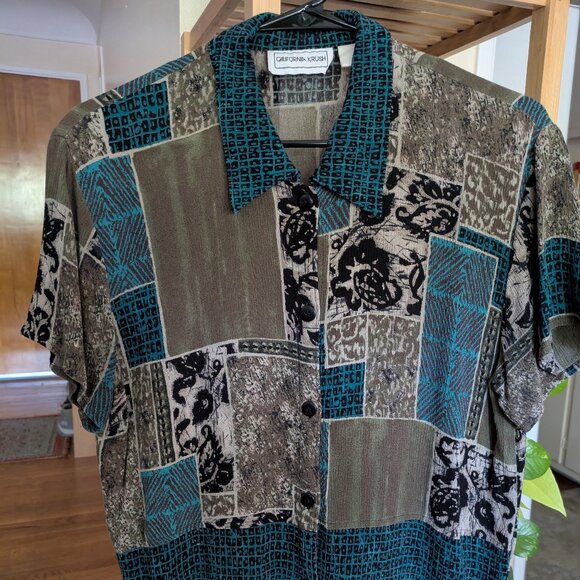 California Krush Tops - Vintage California Krush Short Sleeve Button Down, Size Petite S